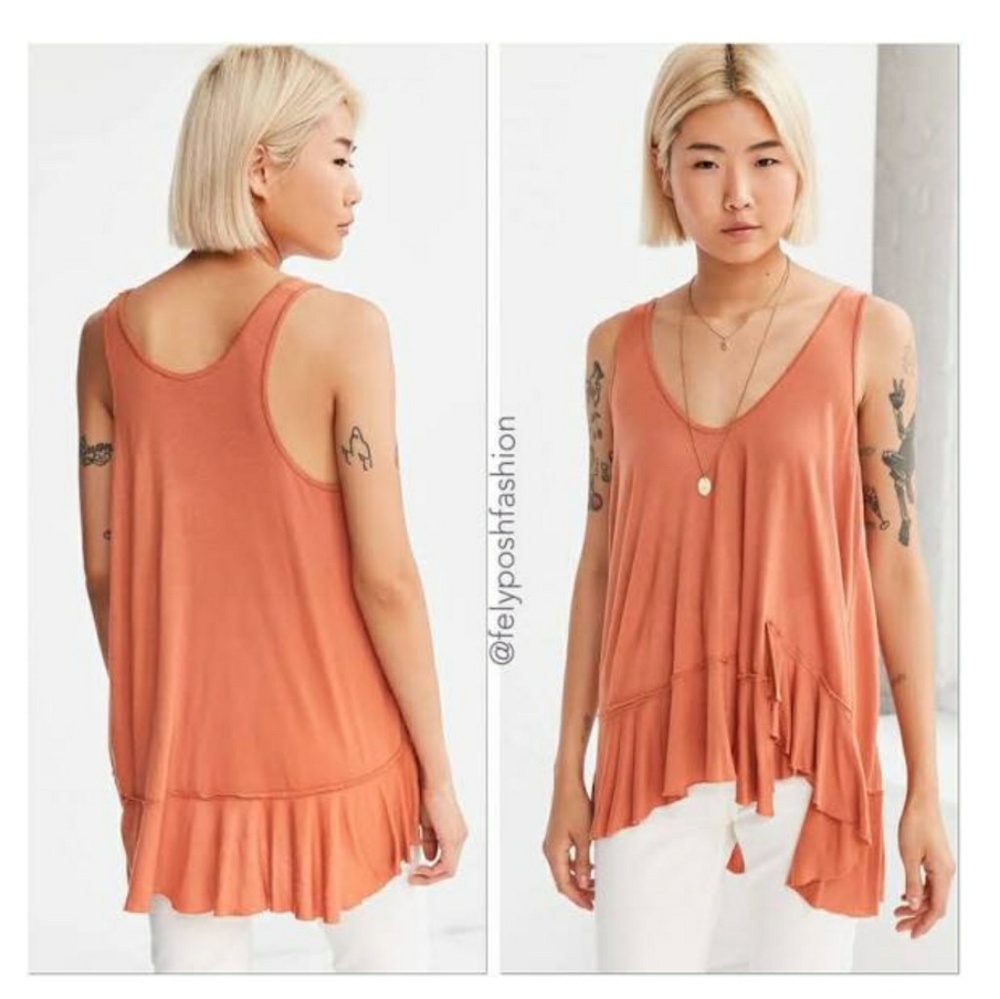 Uo Truly Madly Deeply peplum ruffle orange tank - Picture 1 of 7